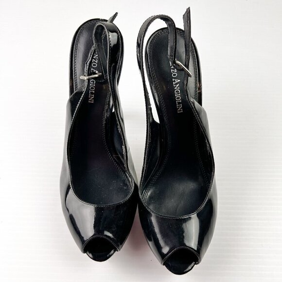 Enzo Angiolini Eastarlite Peep Toe High Heels Pumps Size 7.5 Black Patent - Picture 3 of 14